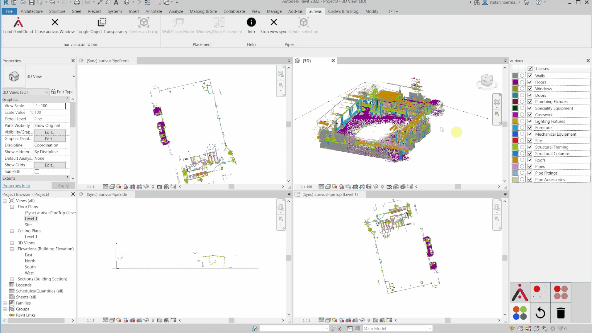 aurivus scan to bim ai pipes revit point cloud